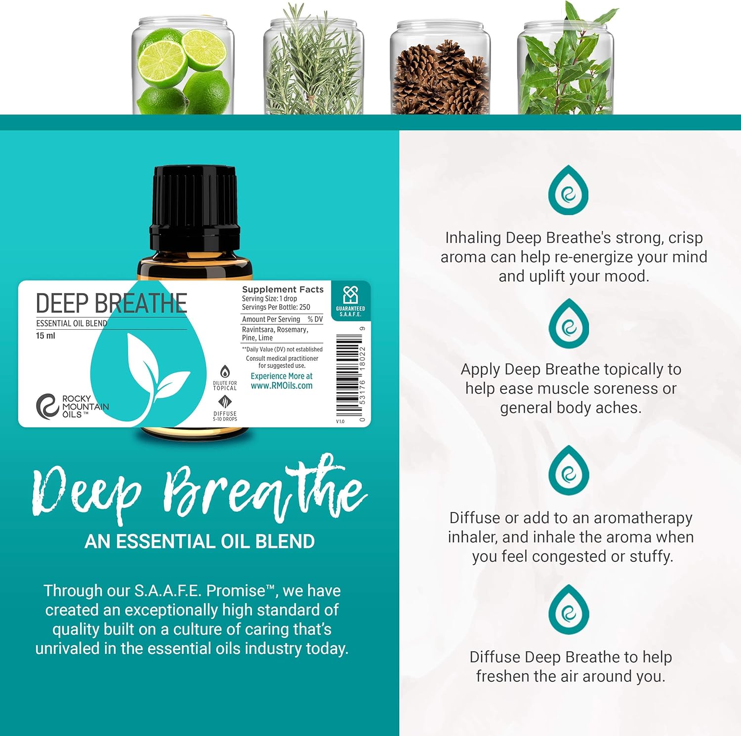 Rocky Mountain Oils Deep Breathe Essential Oil Blend Essential Oils - Aromatherapy Oils for Diffuser and Topical - Relaxing Essential Oils - 15ml (Pack of 2)