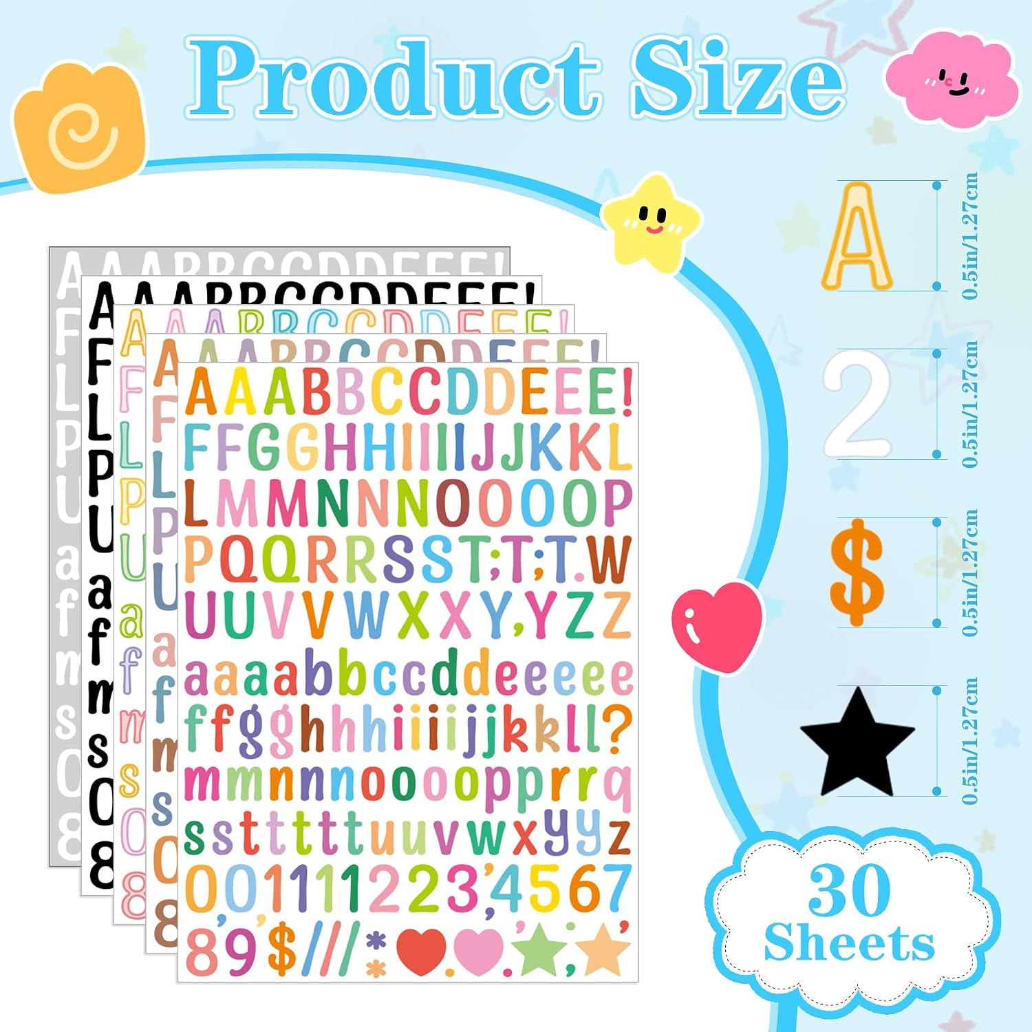 30 Sheets Letter Stickers 4920 Pcs Alphabet Stickers 0.5 in Small Vinyl Letters 1/2 Inch Self-Adhesive Alphabet Number Sticker for Water Bottles Scrapbooking Notebook DIY Crafts Sign Decor