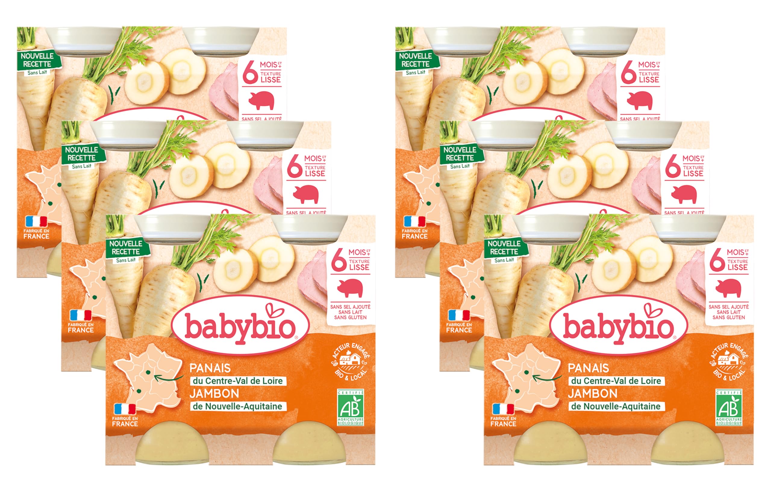 Babybio - Petits Pots Panais Jambon de Corrèze 2x200g - 6+ Mois - Lot de 6