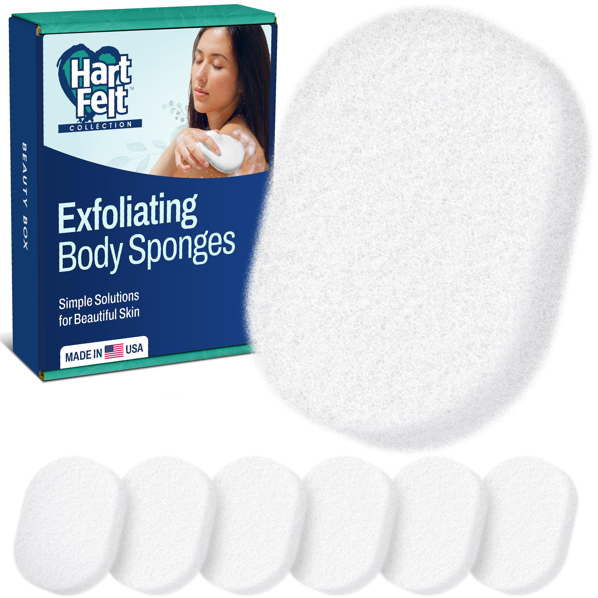 HartFelt Body Exfoliation Beauty Box with Body Scrub Super Soft Exfoliating Bath Sponge Set, Gentle Skin Exfoliator & Dead Skin Remover, Shower Sponges for Women & Men, Shower Scrubber, Gift Box, 7pk