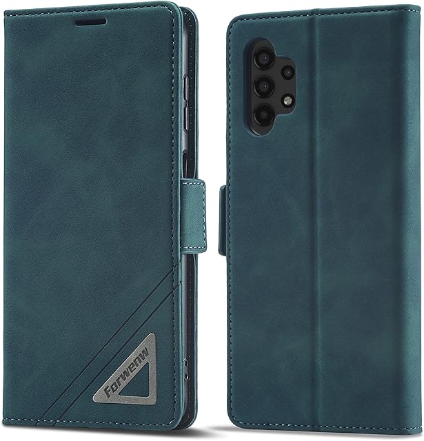 LOLFZ Case for Samsung Galaxy A13 4G/5G, Vintage Flip Folio Leather Wallet Case Card Slots Kickstand Magnetic Closure Shockproof Protective Cover Compatible with Galaxy A13 - Blue Green