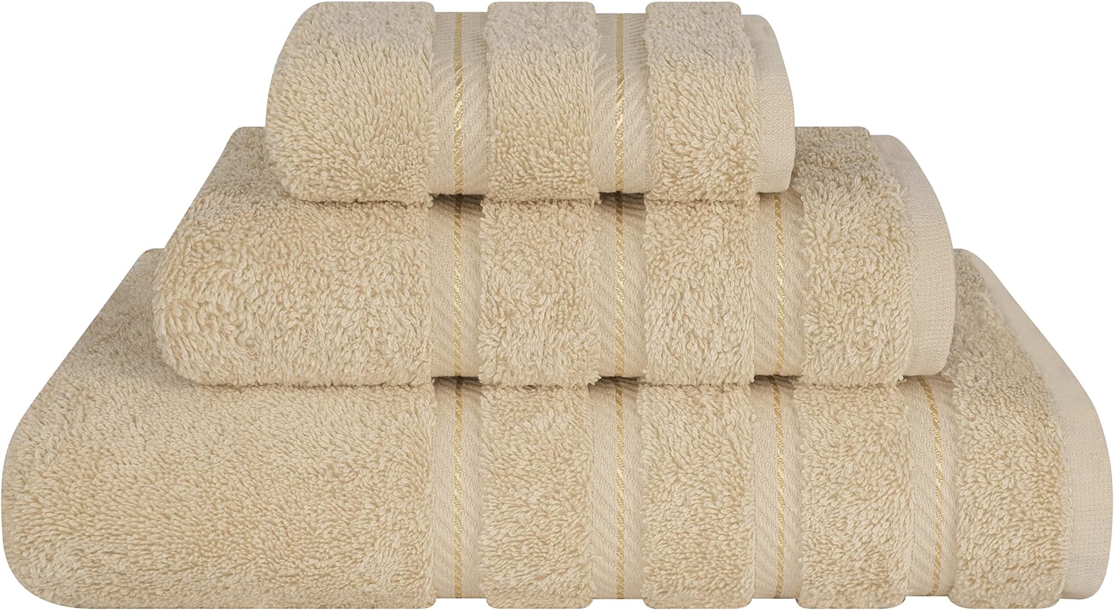 Premium, Luxurious & Complete Set of 3 Piece Towel Set for Kitchen and Bathroom, Cotton for Maximum Softness and Absorbency by American Soft Linen, Sand Taupe