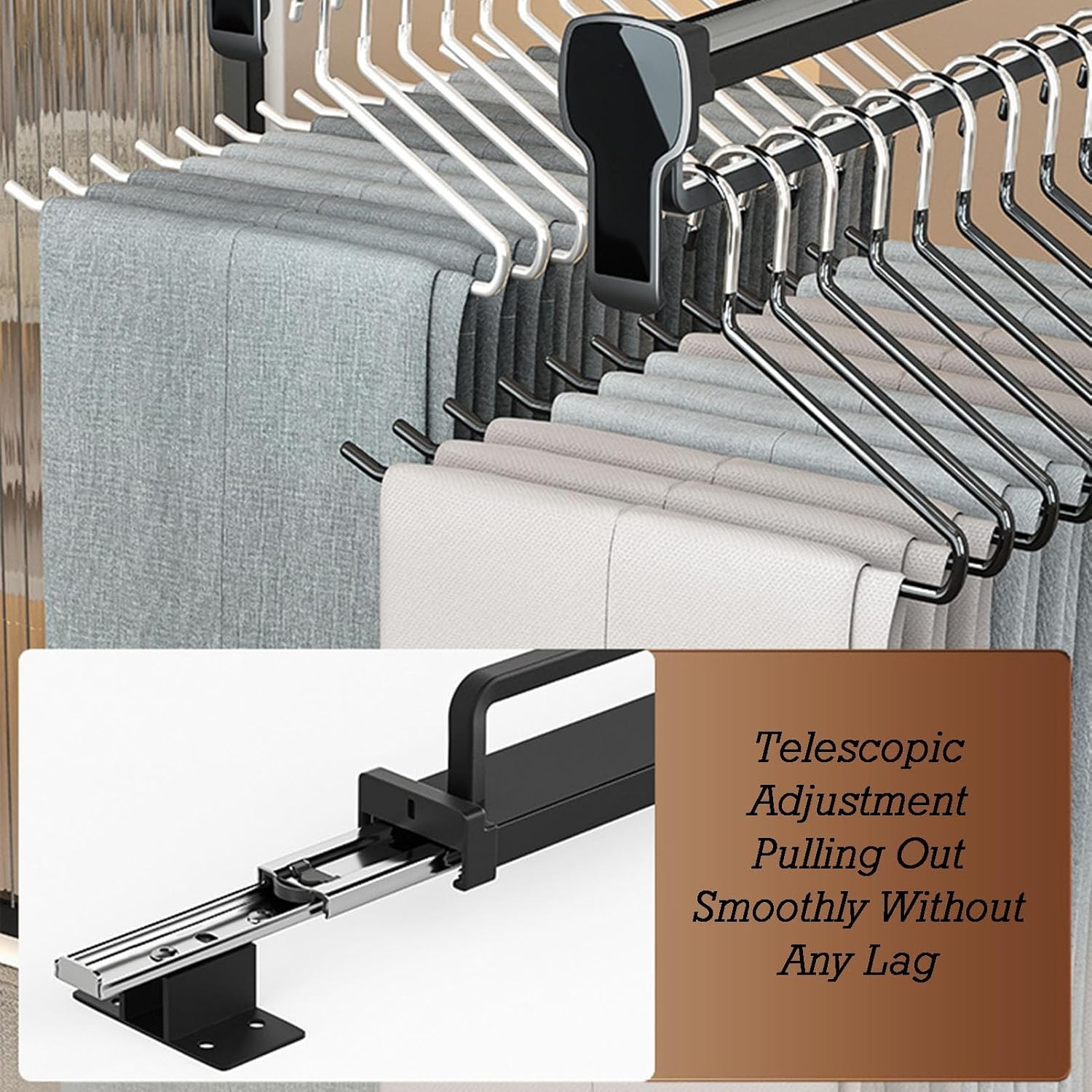Pull Out Valet Rods,for Pants Coats Top Mounted Wardrobe Pants Hanger,for Space Saving Bedroom and Laundry Room(Color2,35.5CM)