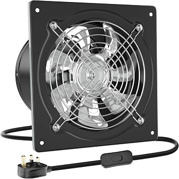 HG Power 200mm Kitchen Exhaust Fan 980m /h Stainless Steel Ventilation Fan with UK Plug Low Noise Extractor with Backdraft Damper for Home Bathroom Garage, Black [Energy Class B]
