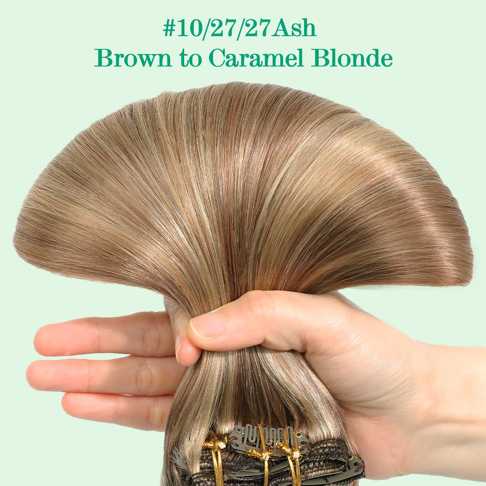 SURNEL Clip-in-Extensions aus Echthaar, 140 g, 40 cm, 7 Stück, hellbraun bis karamellblond, Echthaar-Extensions, Clip in Extensions (7C #10/27/27-40 cm)