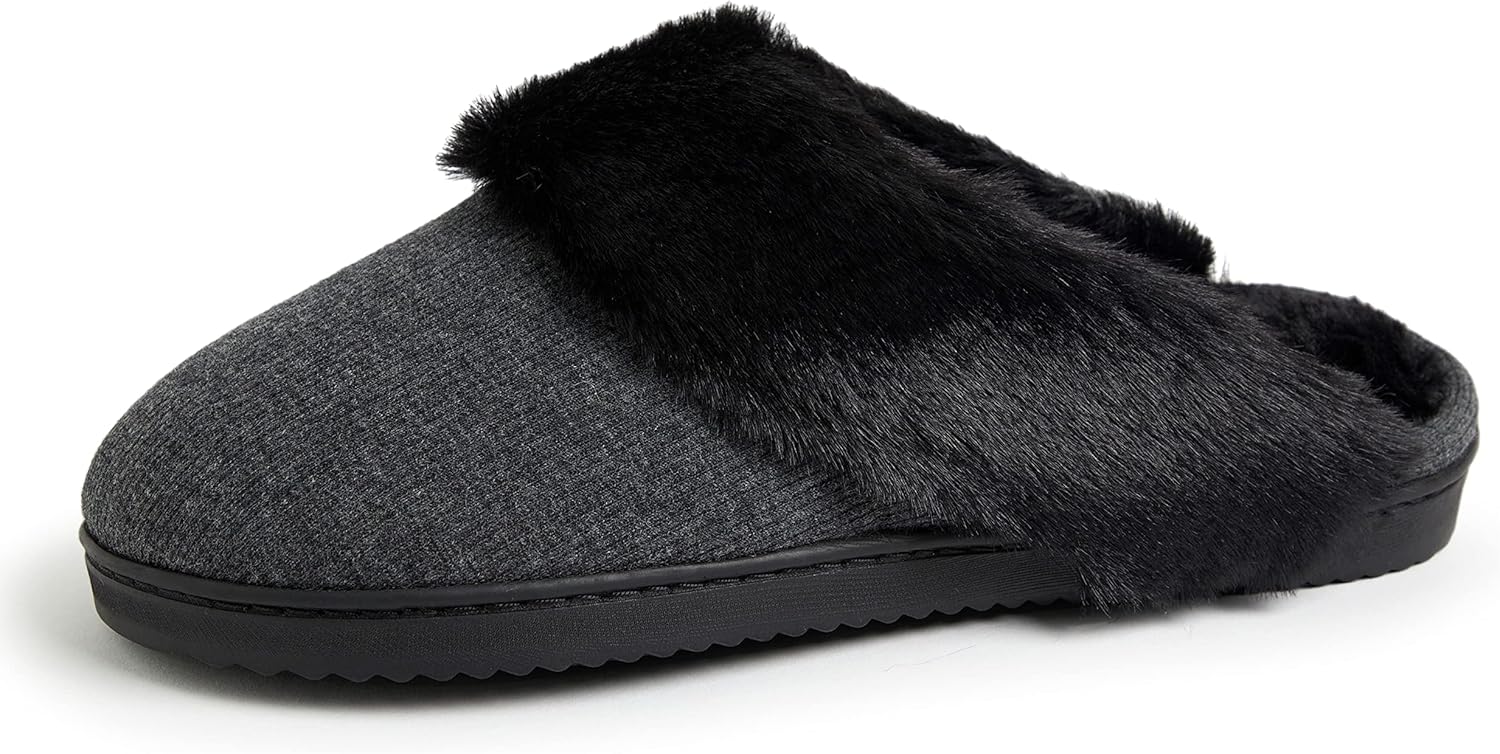 Dearfoams Women's Dahlia Rib Knit Scuff Slipper, Black, X-Large