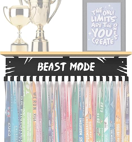 Soporte de medalla de modo bestia Soporte de suspensión de medallas de acero Estante de exhibición Modo Bestia de 17" | Estante de bambú