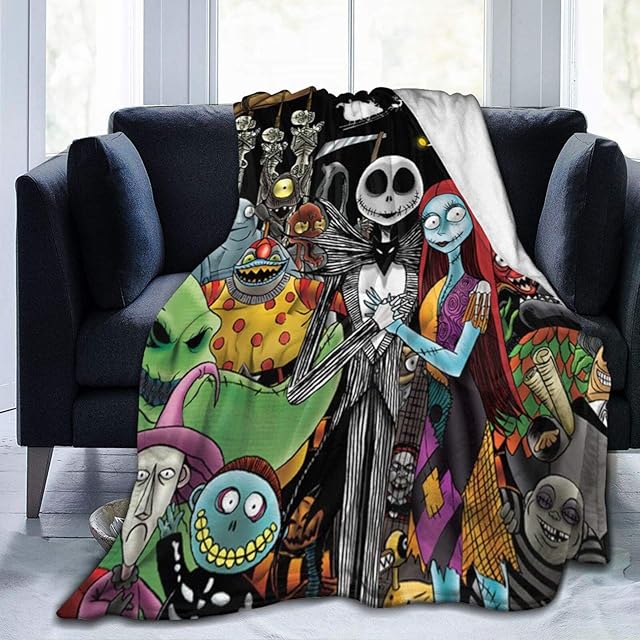 Nightmare Before Christmas Blanket Soft Jack Skellington & Sally Throw Blankets for Couch Bed Living Room Sofa 50" X40