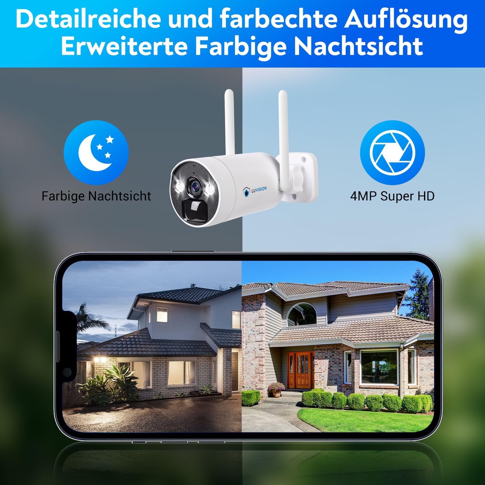 【4MP+2-Wege Audio+PC Software】 LUVISION WLAN Solar-Überwachungssystem Set mit 4MP Akku Überwachungskamera Set, 10 Kanal Dual NVR, Farbige Nachtsicht, Mikrofon, Wasserdicht, App WiFi 6 Technologie