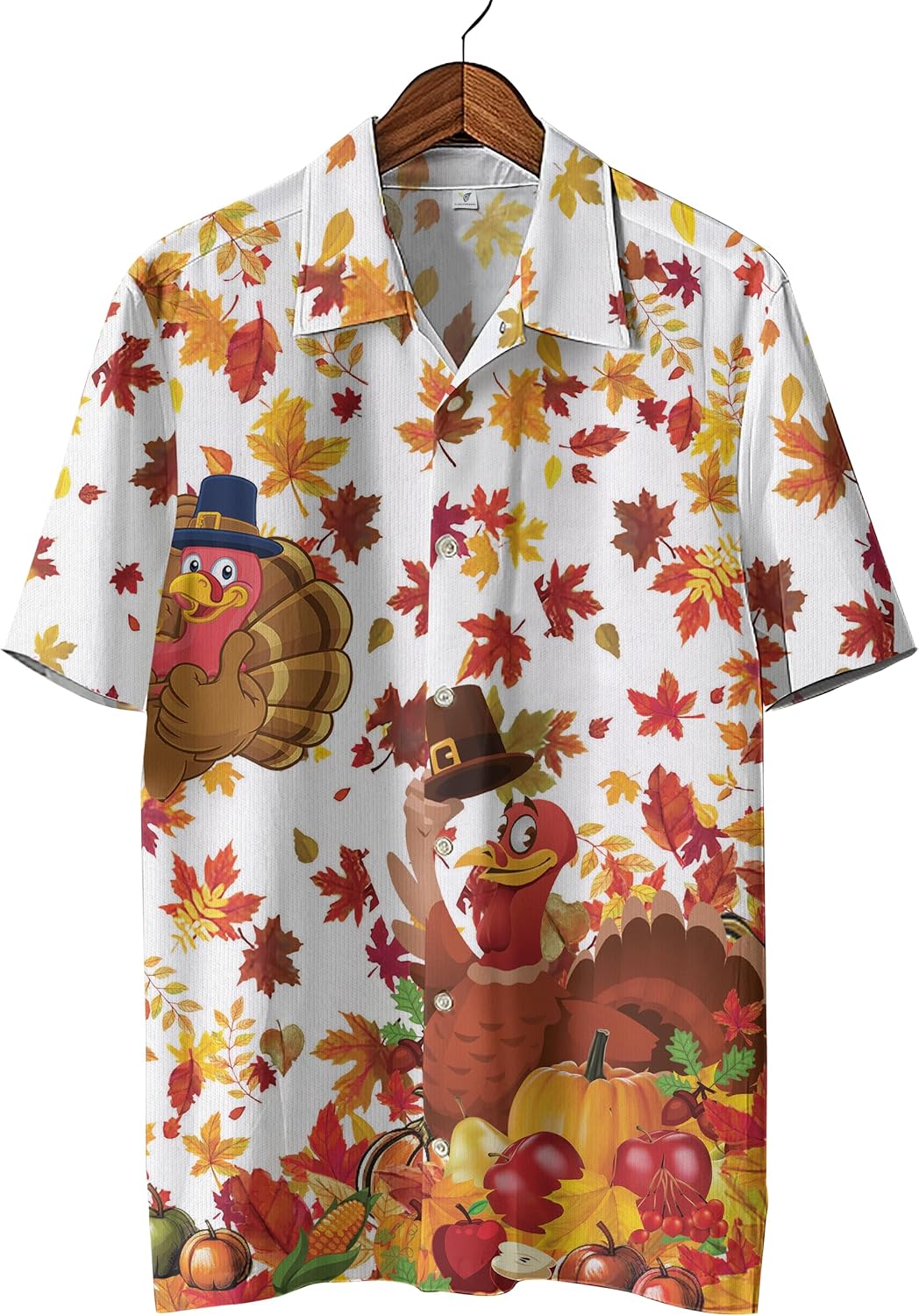 Men's Happy Thanksgiving Hawaiian Shirts - Turkey Print Button Down Mens Hawaiian Shirts Short Sleeve Set 133
