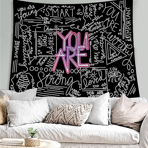 Quote You Are Tapestry Inspirational Wall Art Wall Hanging Positive Saying Classroom Tapestries for Teen Girl Bedroom Dorm 50 * 60 Inches (Black)