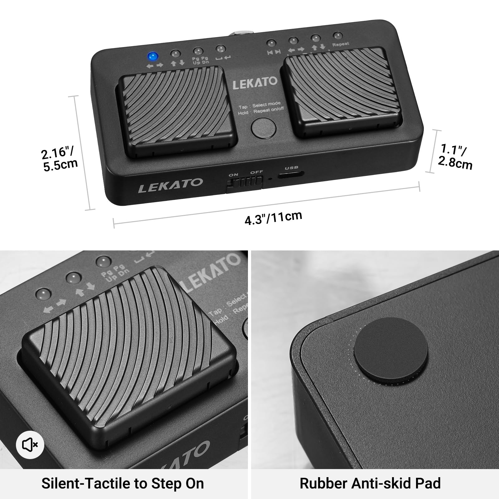 LEKATO Bluetooth Page Turner Pedal für Tablet Smartphone, Wiederaufladbares Page Turning Pedal, Drahtloser Seitenwender Silent Sheet Music Page Turner Pedal Bluetooth Fußschalter