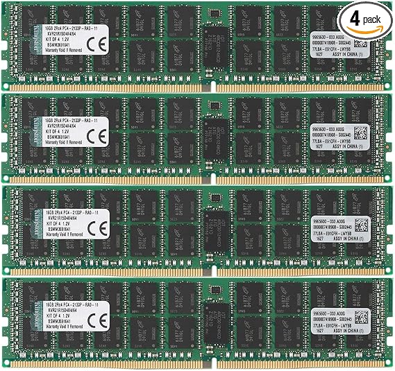 Kingston Technology 64GB RAM Kit (4x16GB) 2133MHz DDR4 ECC Reg CL15 DIMM DR x 4 with TS Server Memory (KVR21R15D4K4/64)
