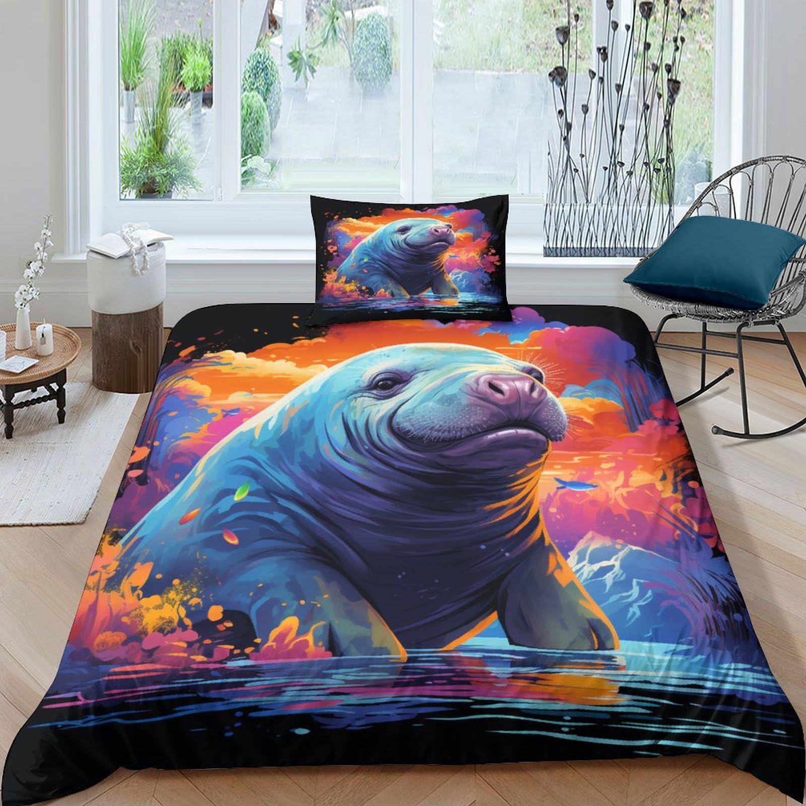 Parure de lit pour chambre d'ami Manatees parure de lit 3 pièces douce avec fermeture éclair