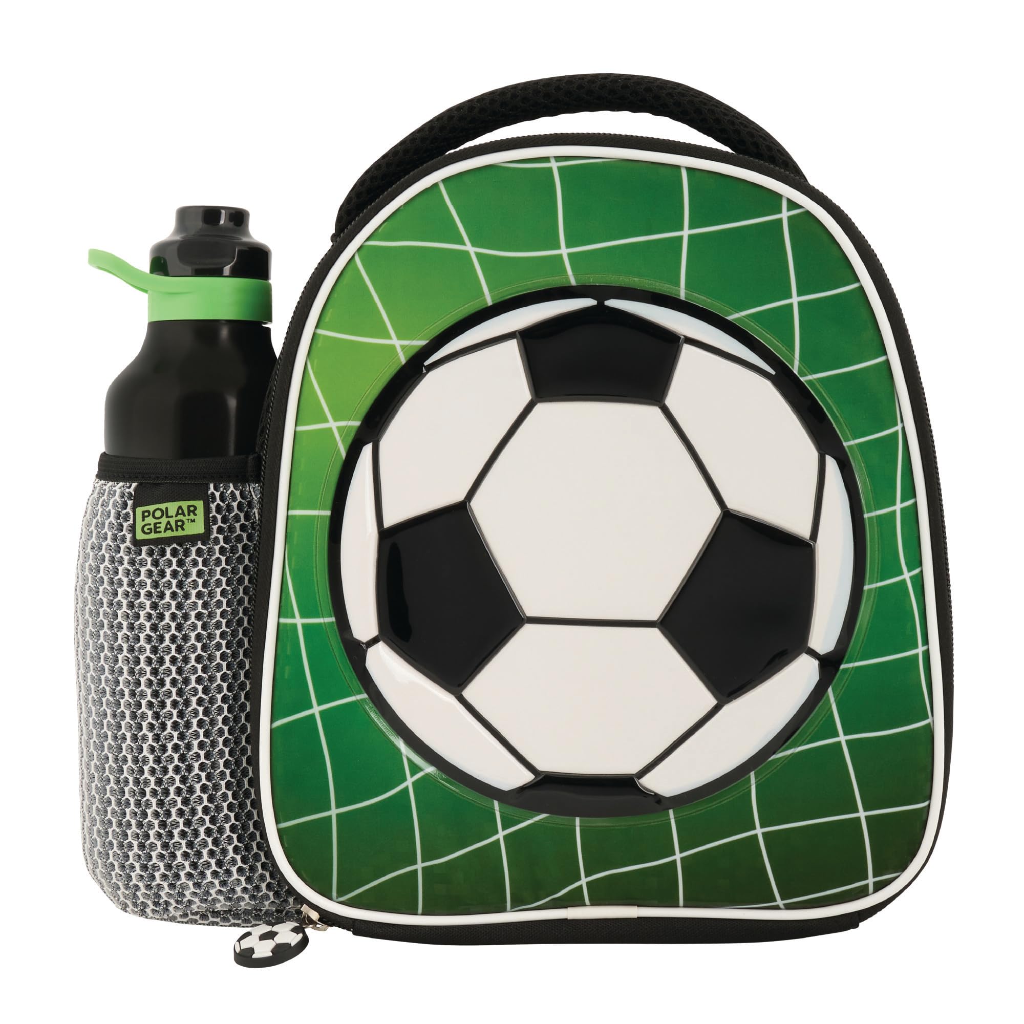 Polar Gear Football Lunch Bag and 600ml Bottle Set - Insulated Soccer Design Food Cooler -Anti-Bacterial Easy Clean Lining - for Kids School Lunches and Sports Practice