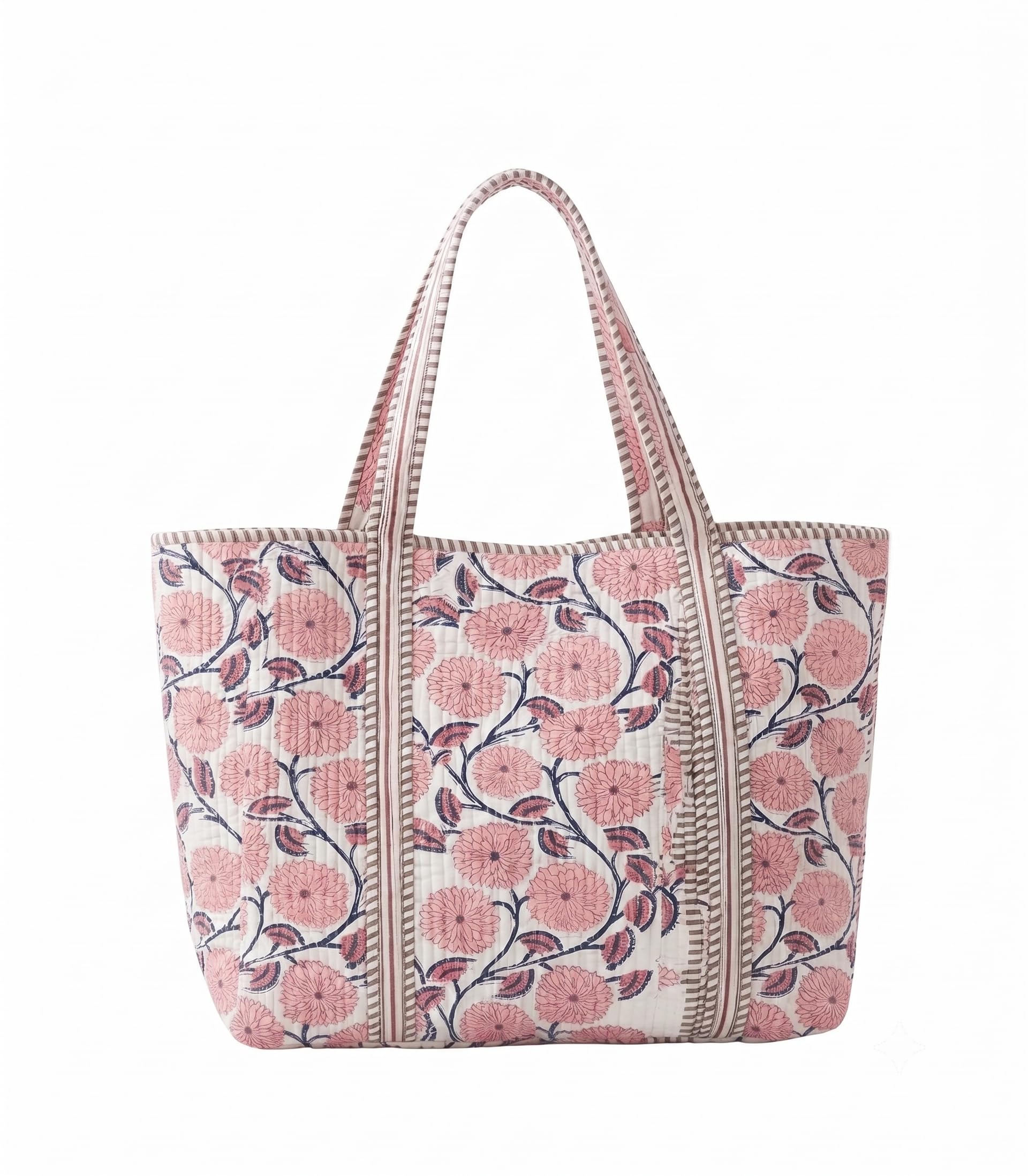 Premium Cotton Tote Bag with Zip Closure I Quilted I Hand Block I Women's Shopping/College/Office/Everyday Bag, Shoulder Bag, 18"x18"-image-25