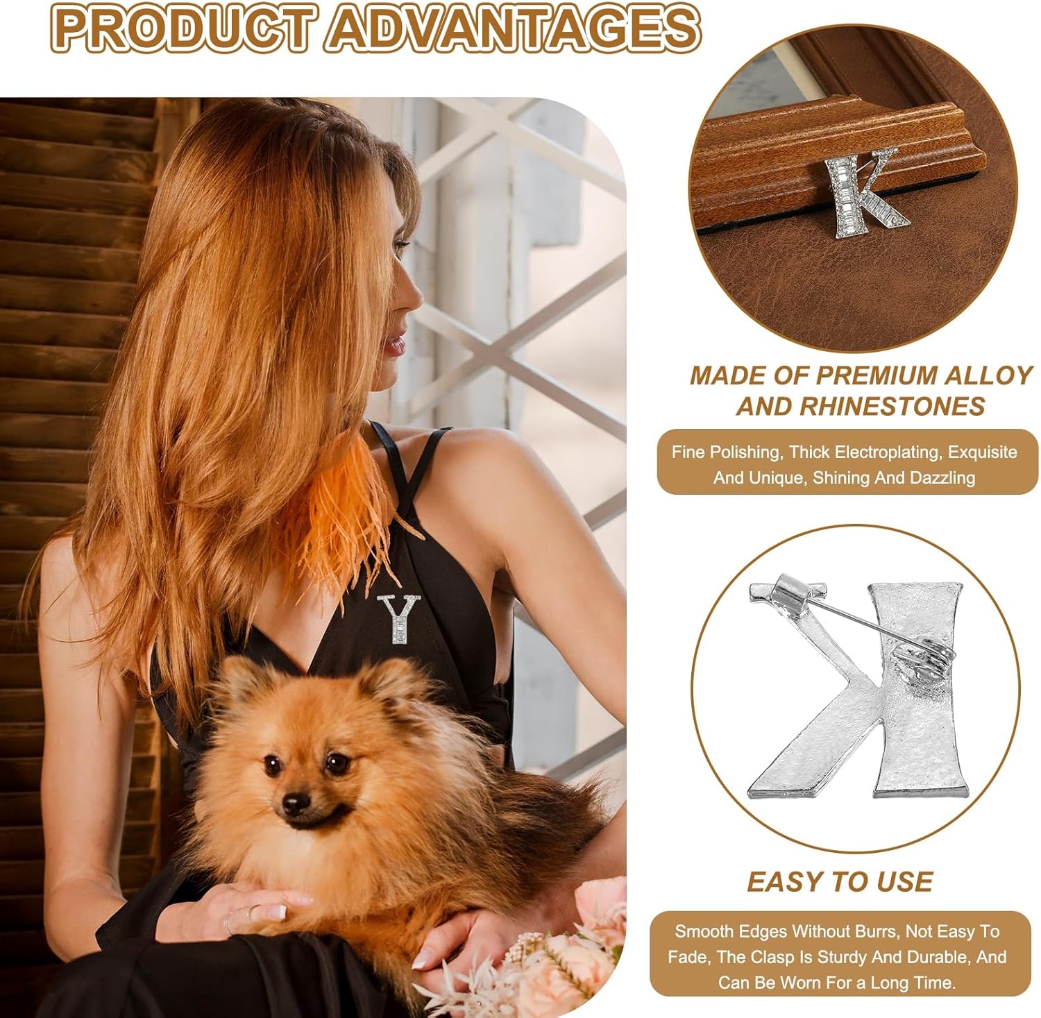 PATIKIL Letters Brooch Pins, Letter Initial Rhinestone Brooch Metal Broaches Pins for Women Men Breastpin Gifts Jewelry - Image 3