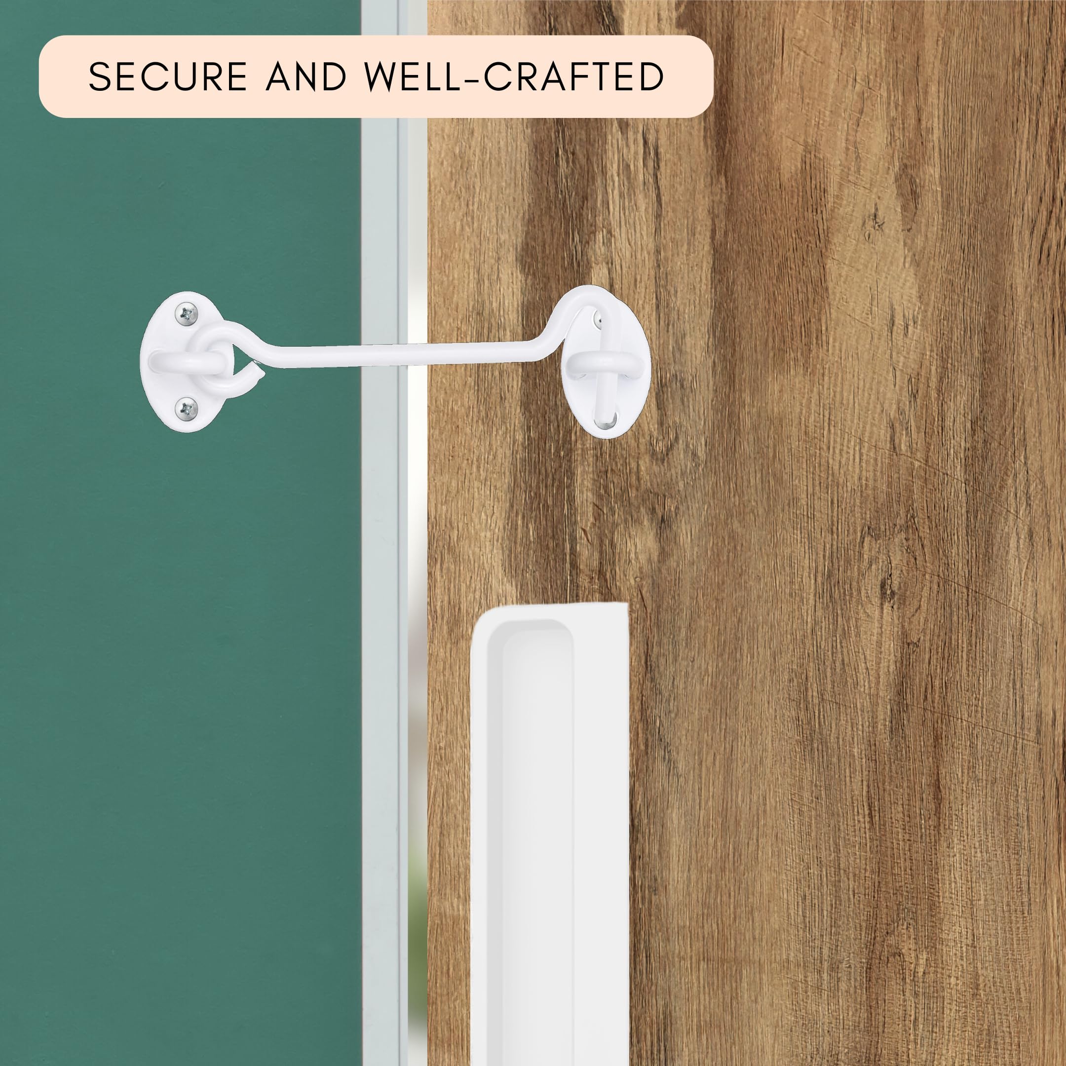 ECO-FUSED 6-inch Heavy Duty Hook and Eye Latch, 1x Barn Door Lock (White), 4X Mounting Screws - Image 3