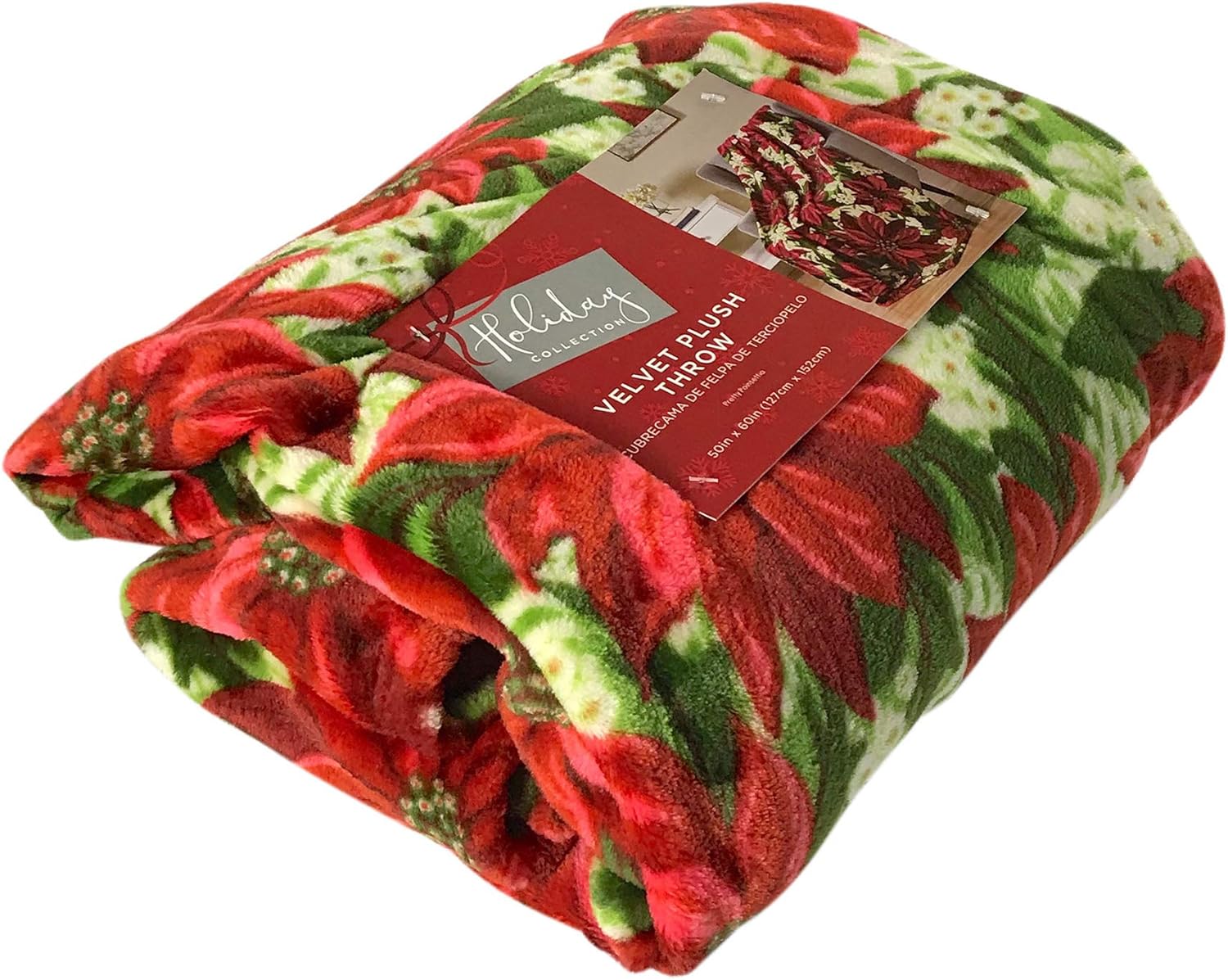 Holiday Poinsettia Decorative Throw Blanket: Soft and Comfy Fleece Christms Décor for Couch Bed, Colored: Red Green White Yellow (Pretty Poinsettia)