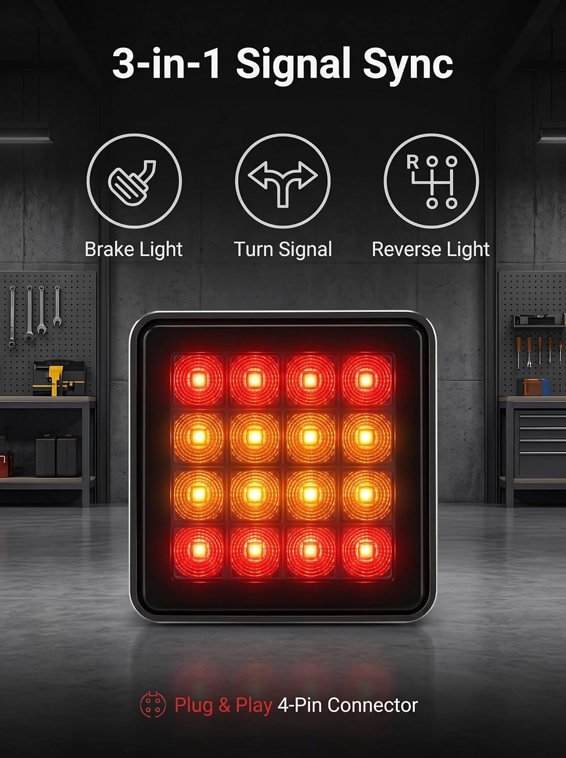 15 LED Trailer Hitch Brake Light, Lens Lamp Fits 2" Receiver, Red
