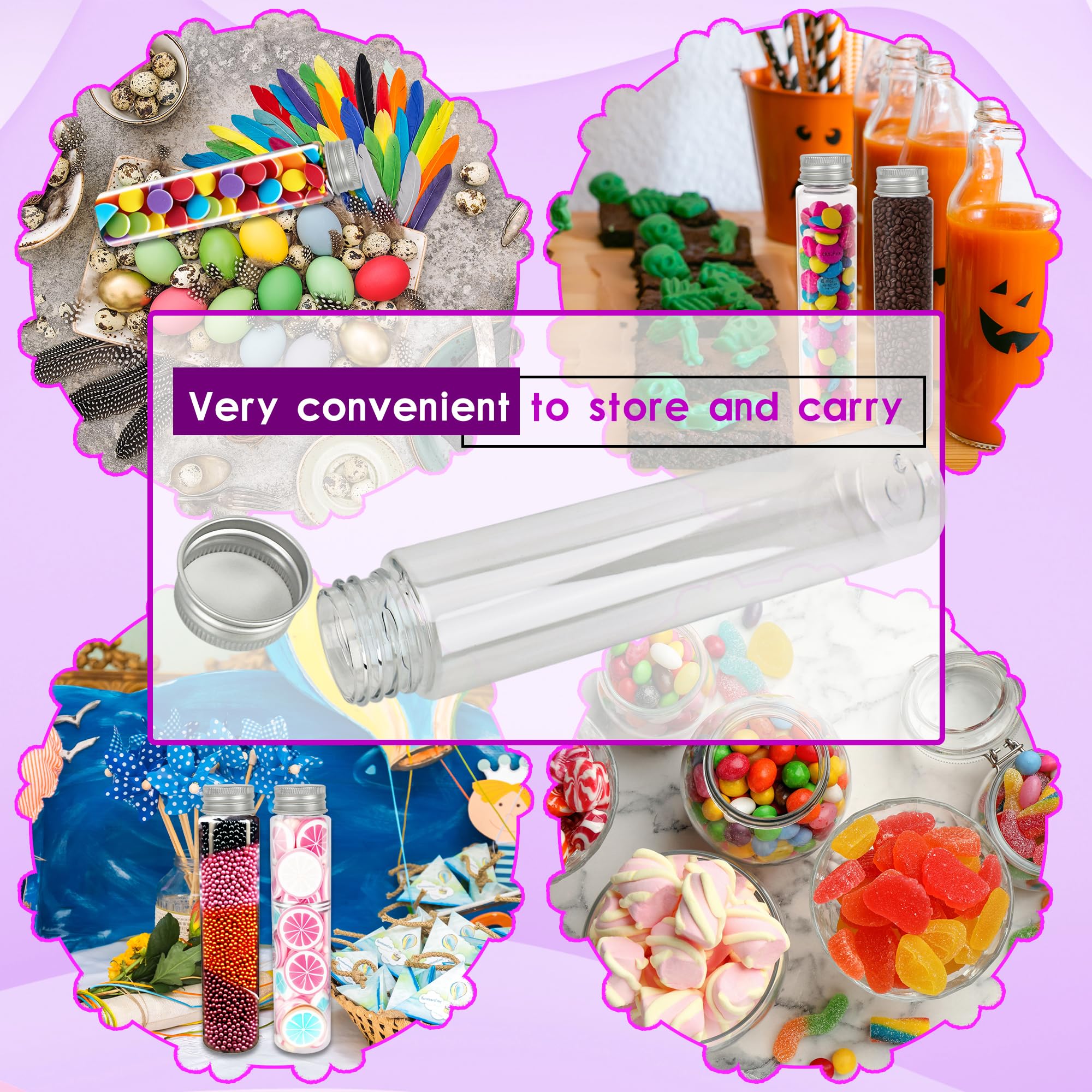 120 tubos de ensayo planos de plástico de 110 ml, tubo de ensayo transparente con tapas de rosca, tubo de ensayo transparente para baño, sal de baño, caramelos, almacenamiento de caramelos, ciencia