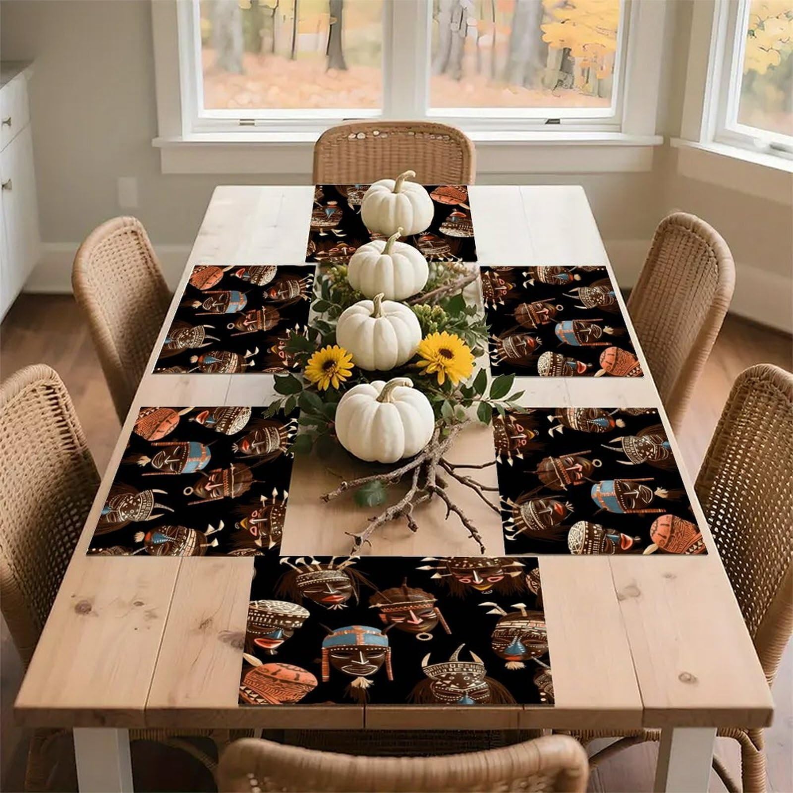 African Ritual Ethnic Tribal Placemats Non-Slip Heat Resistant Table Mats Flax Washable Cloth Place Mats Easy to Clean Premium Placemat for Kitchen Dining Table Decor Party Outdoor