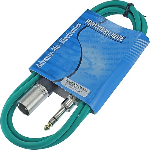MCSPROAUDIO Cable de conexión de audio profesional TRS a XLR macho de 14 de pulgada equilibrado y blindado (6 pies de largo, verde)
