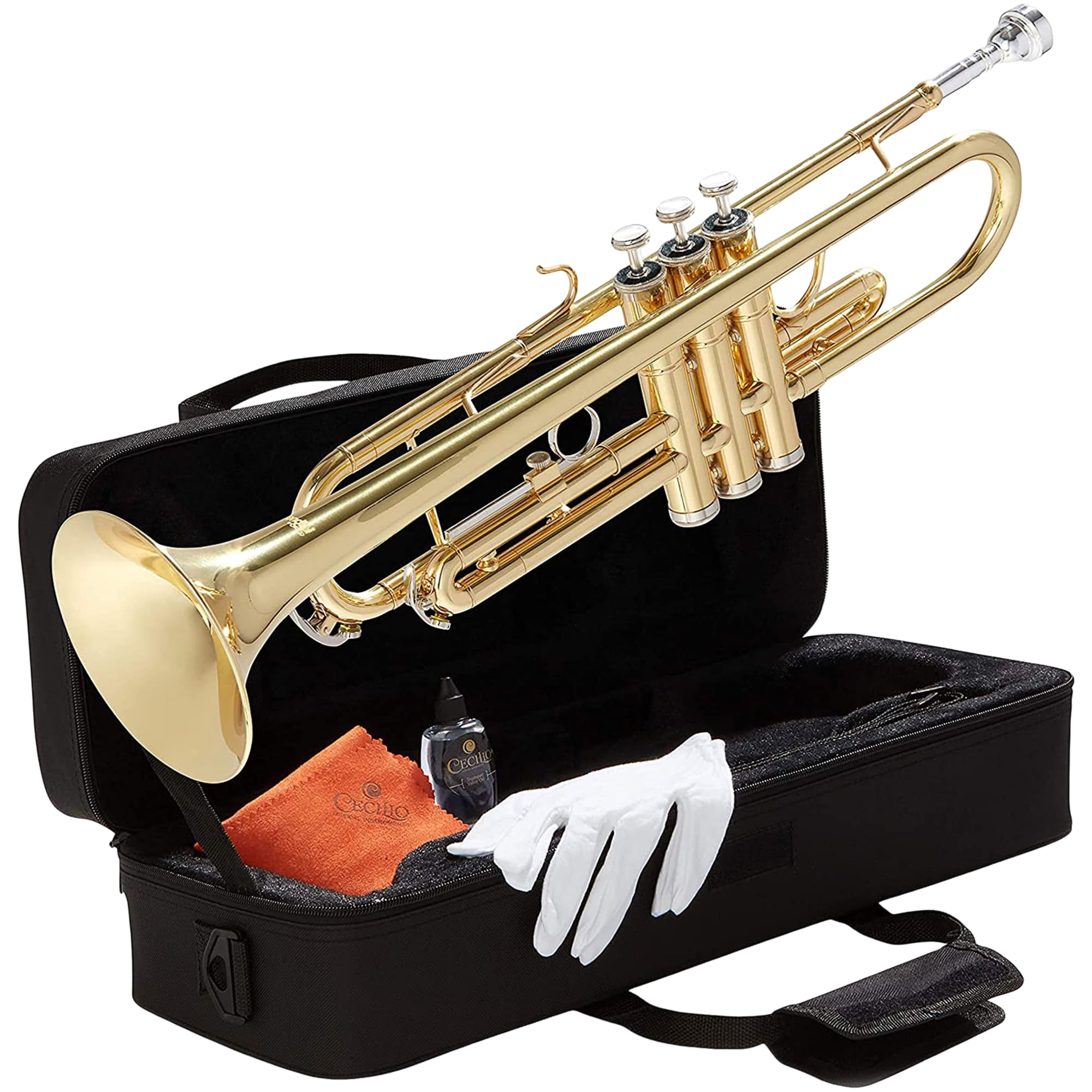 Mendini By Cecilio Bb Standard Trumpet Set for Beginners - Golden