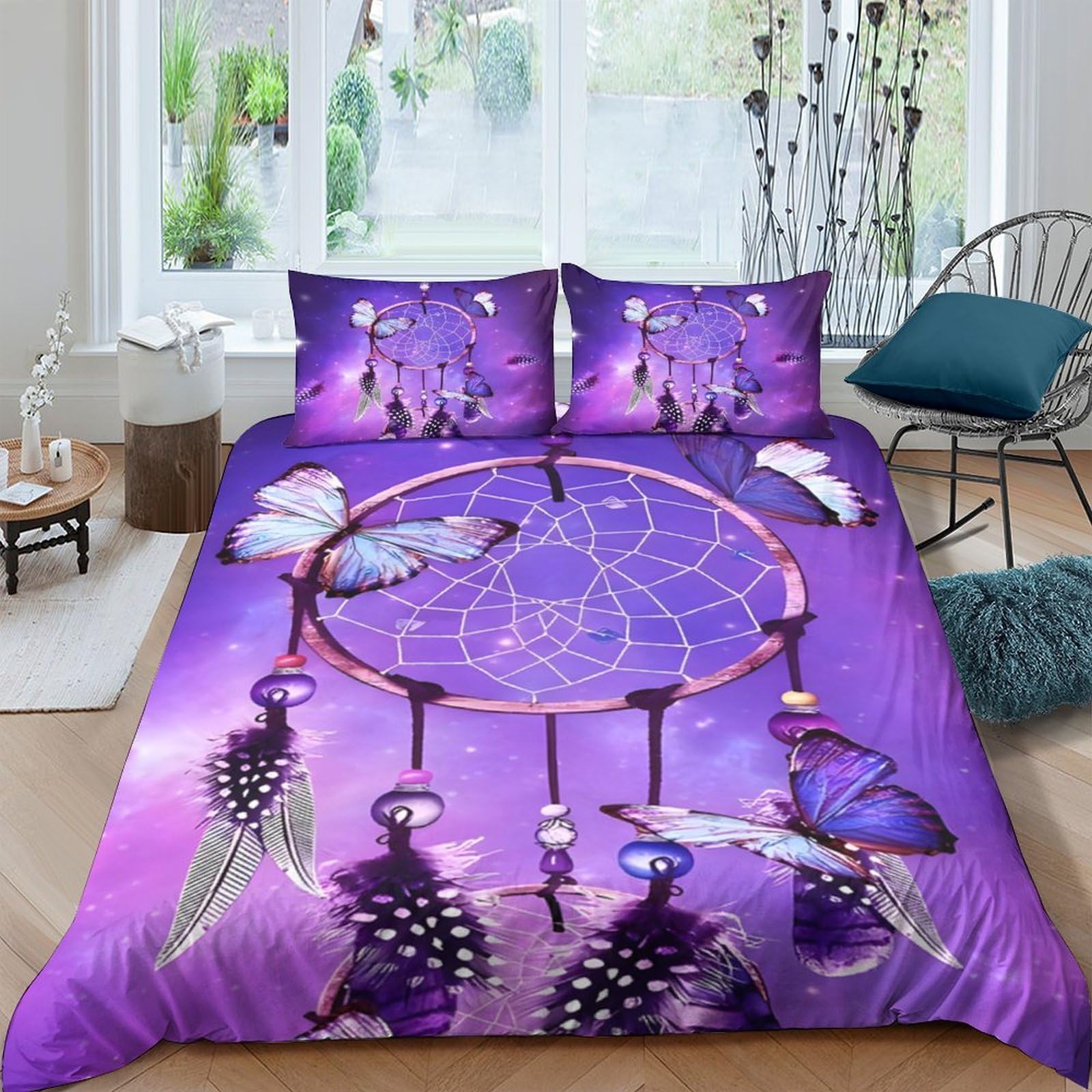 Ctjqhvkz Style-5 3D Printed Dreamcatcher Butterfly Fitted Sheet Microfiber Purple Bed Cover For Bedroom Dorm Mattress Protection Decor Single（135X200cm）