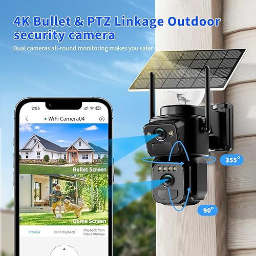 Miniatura 2 de Cámaras de seguridad solar 4K inalámbricas para exteriores, 2.4 GHz, WiFi de 360  con pilas, cámaras PTZ para seguridad en el hogar con visión