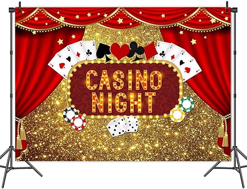 Miniatura 2 de Telones de fondo de poliéster de 8 x 6 pies con purpurina dorada Bokeh para fotografía de casino, dados de póquer nocturno, cortinas rojas, fondo de