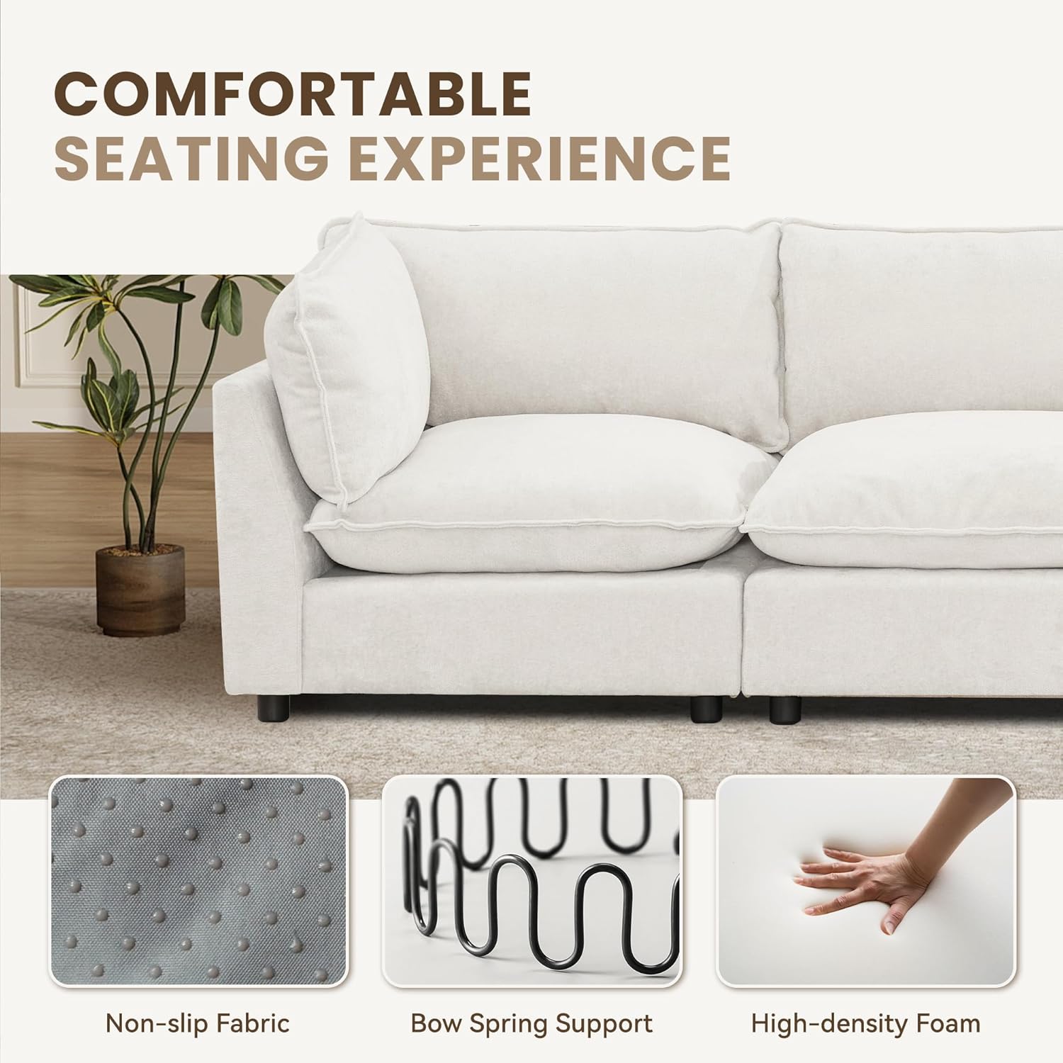 Tbfit Oversized Modular Sectional Sofa, Chenille Cloud Couch Deep Seat, 8-Seater Modular Sofa Couch for Living Room, White | Premium Corduroy, Without Compress, Pocket Spring, Cloud Comfort, Thick Cushions