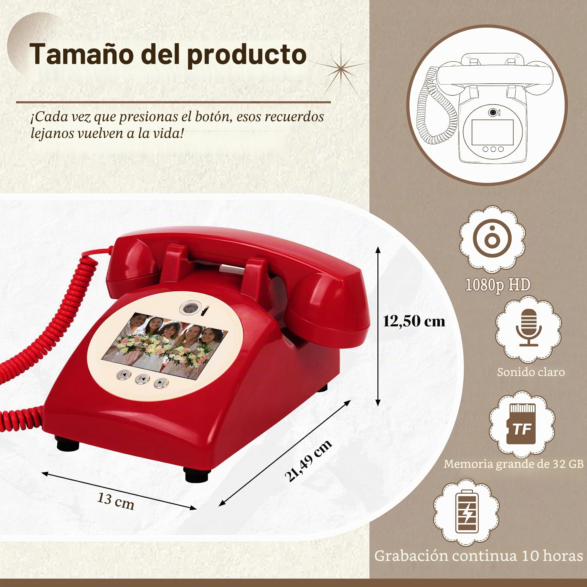 Teléfono Libro de Invitados de Video y Audio para Bodas,Conserva Tus Ocasiones Especiales, Ideal para Bodas, Despedida de Soltera, Cumpleaños, Graduaciones