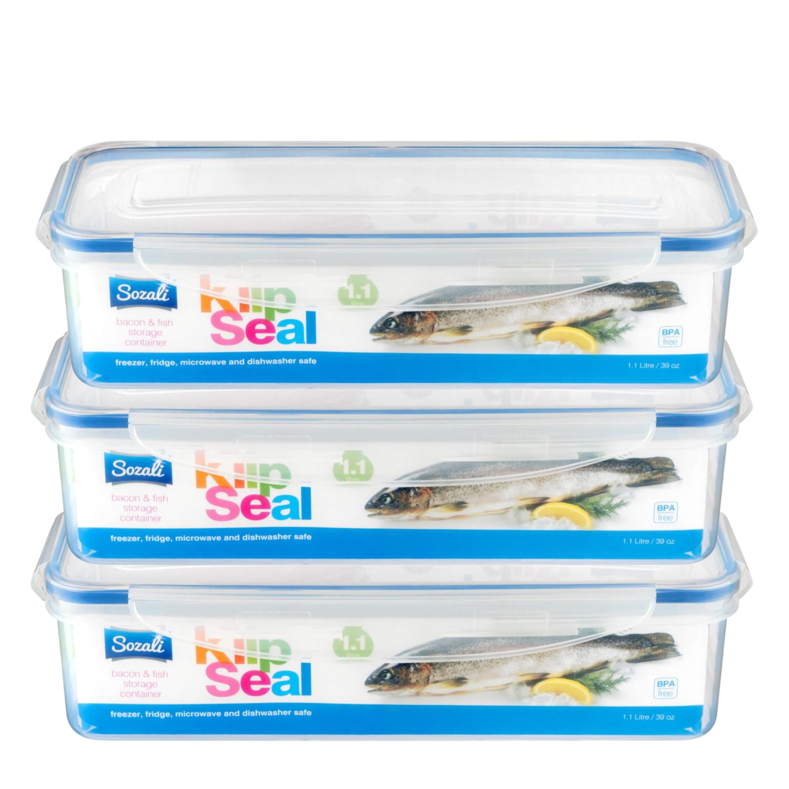 HOMESHOPA Rectangular Bacon Storage Containers, 3 Pack 1.1 Litre Plastic Leakproof Food Storage Container with Lids, BPA Free Stackable & Airtight Food Boxes Microwave & Freezer Dishwasher Safe