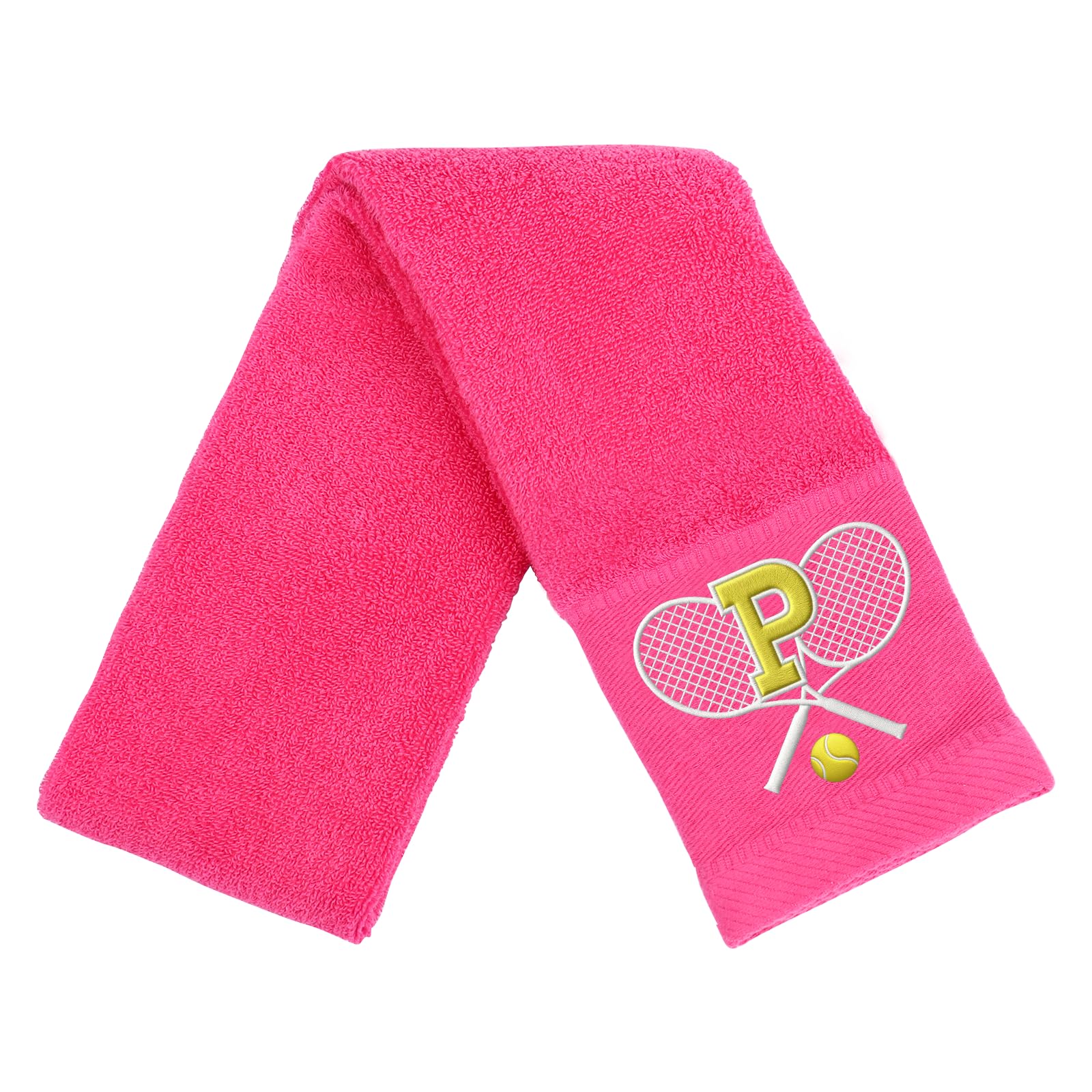 CGFN Tennis Towel,Tennis Gifts for Men Women,13”x 43” Cotton Embroidered Towels with Monogrammed Tennis Accessories on Birthday, Retirement (Pink, Initial-P)