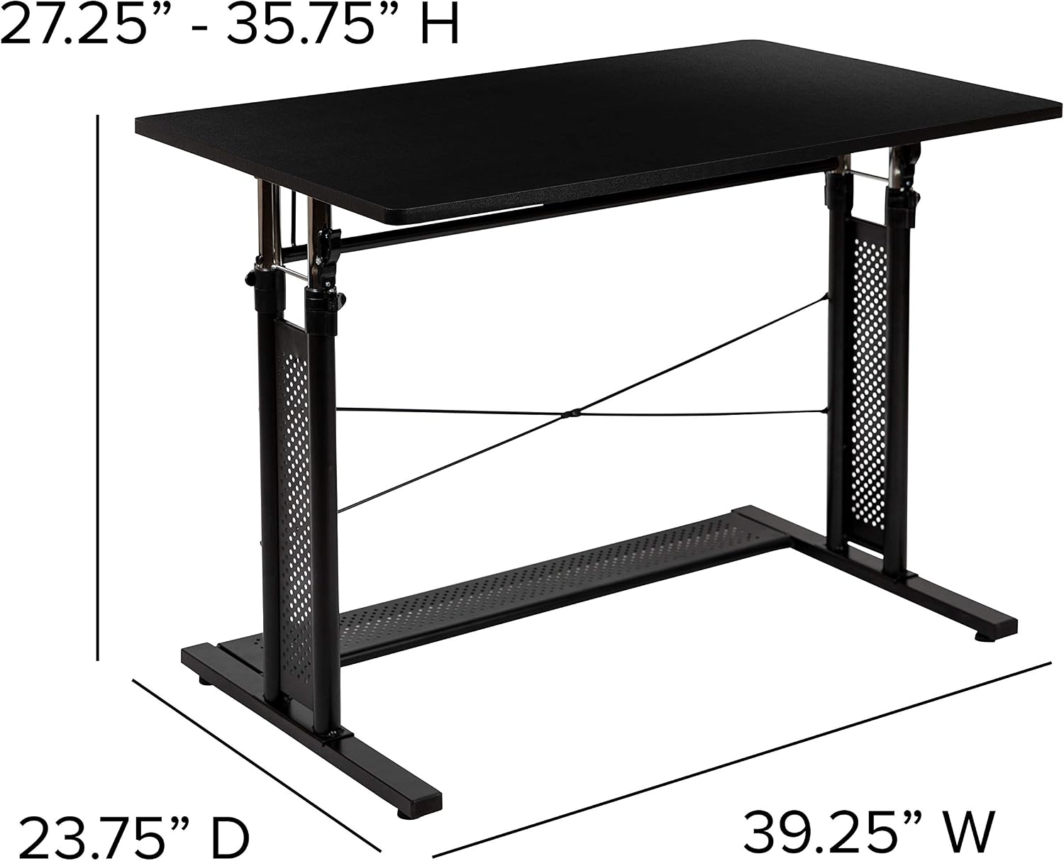 EMMA + OLIVER Black Height Adjustable (27.25-35.75" H) Sit to Stand Home Office Desk