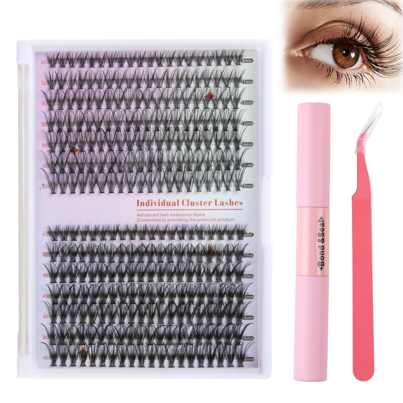 Kit Pestañas Pelo a Pelo, 280 PCS Extensiónes Curl de Pestañas DIY 30d+40d 9-16 Mm Pestañas Postizas Individuales con Pinzas, Remoción y Sellado, para DIY en Casa