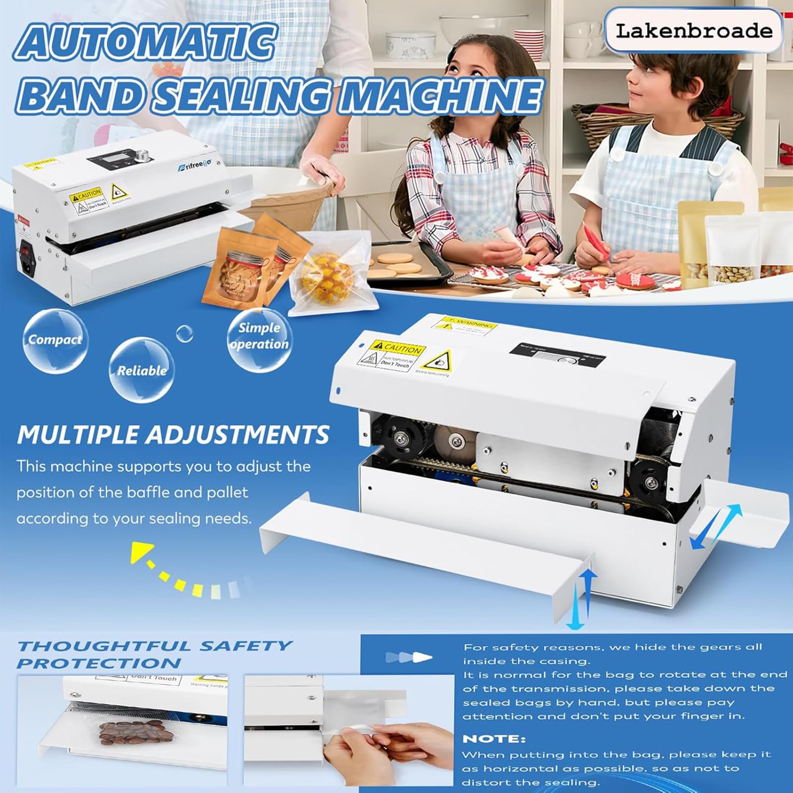 Máquina selladora de calor continuo, sellador automático de bolsas de plástico con temperatura y velocidad ajustables para galletas, pequeñas tiendas, cocina doméstica