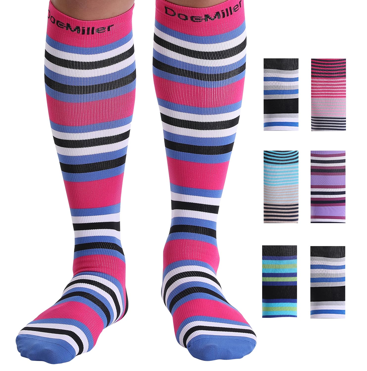 Doc Miller Compression Socks for Women & Men - Knee High Support, 15-20mmHg, Medical Grade, Size - Ideal for Sport, Travel, Nurse, Pregnancy &