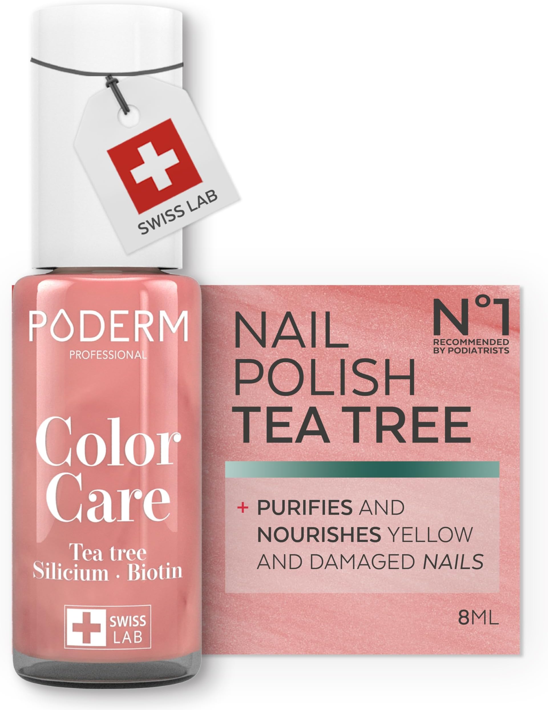 PODERM Nail Care Polish with Tea Tree - Bright Rose Gold | 8 ML - Swiss Lab
