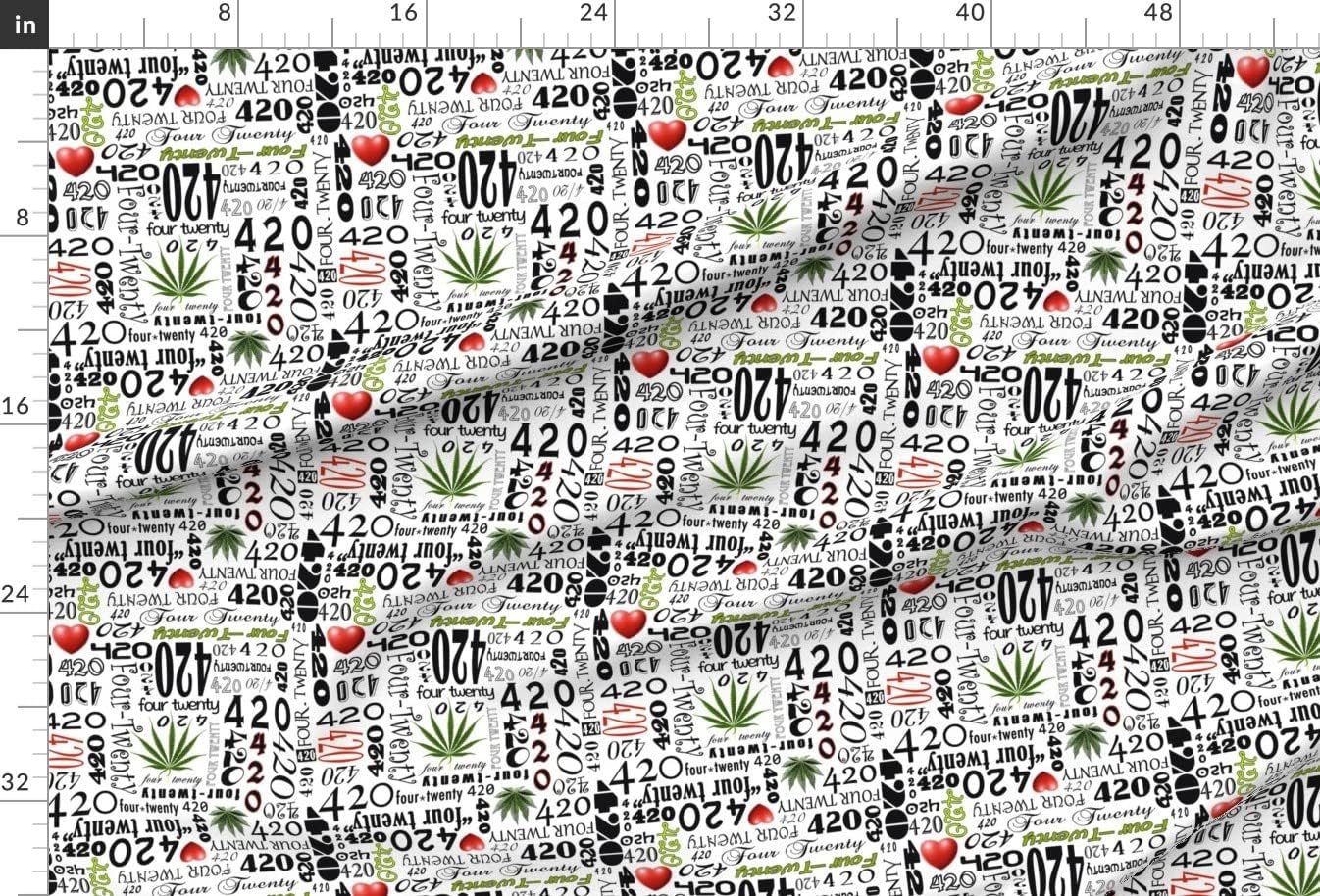 Spoonflower Fabric - 420 Cannabis Marijuana Hemp Herb Black Printed on Chiffon Fabric by The Yard - Sewing Fashion Apparel Dresses Home Decor