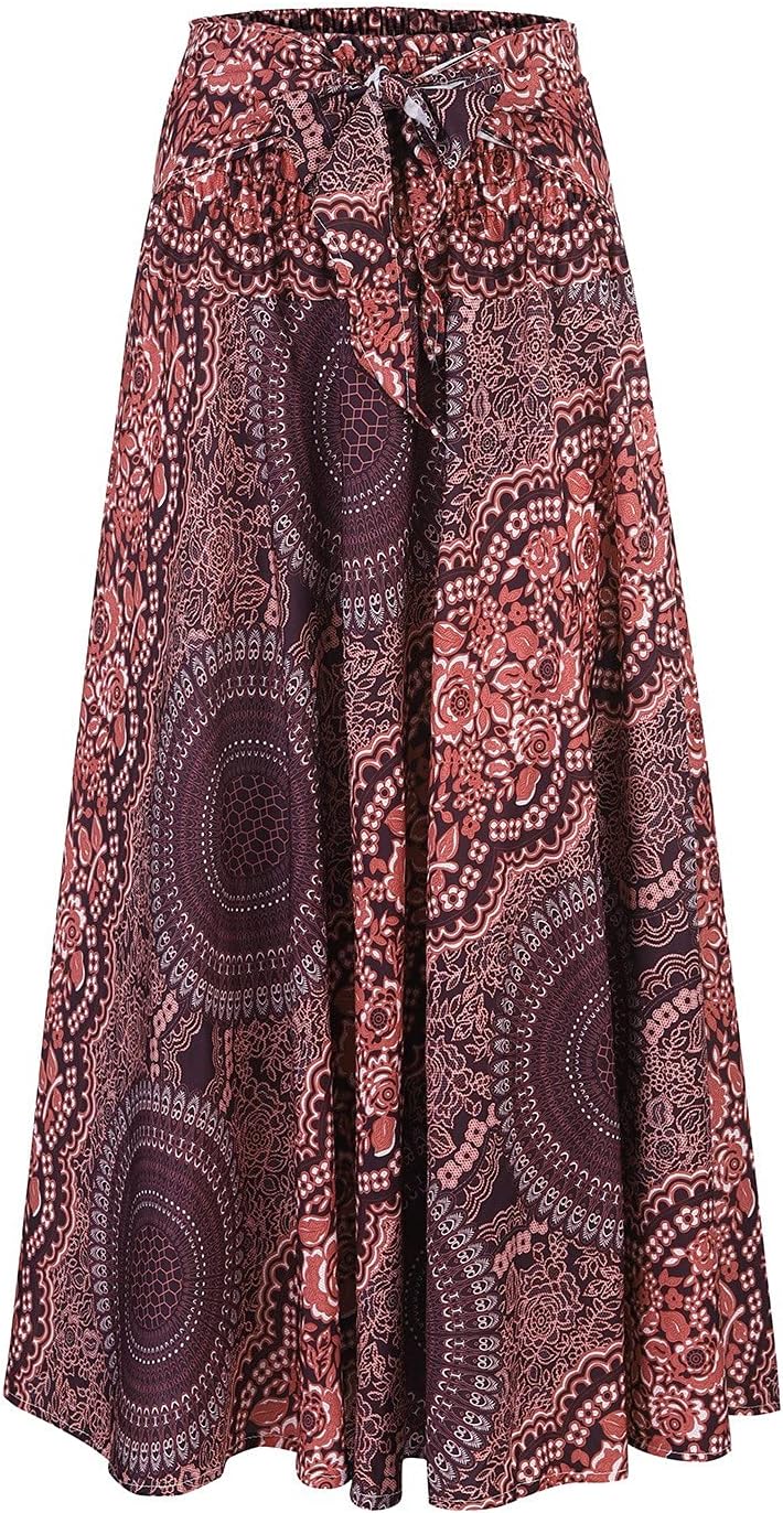 ADMAY 2023 New y25k Fashion Gypsy Hippie Floral Skirt Boho Elastic Women Long Waist Flowers Bohemian Skirt Womens Skirt Summer Orange