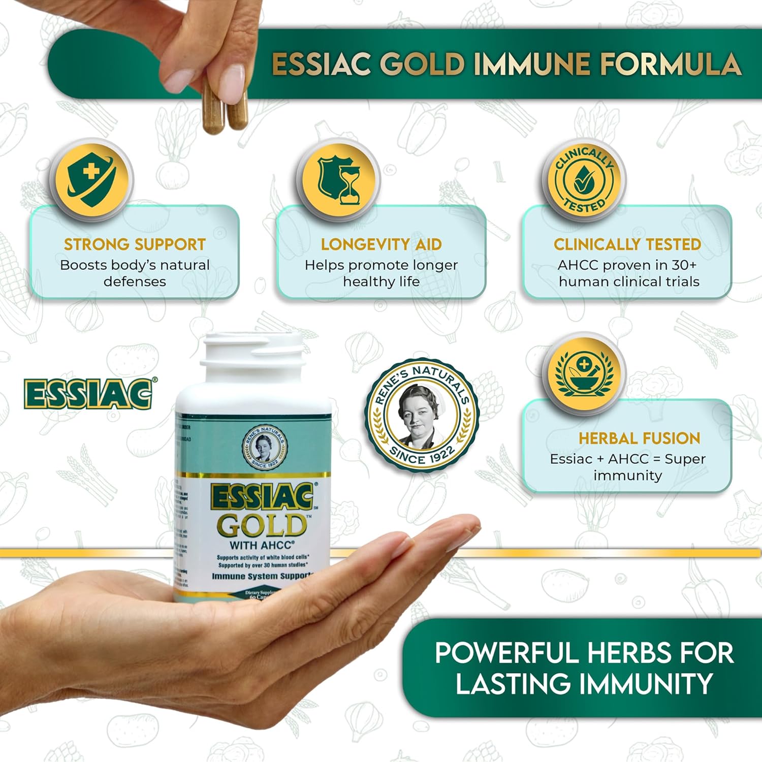 Essiac Gold® with AHCC® – Premium Immune System Booster – 60 Herbal Capsules