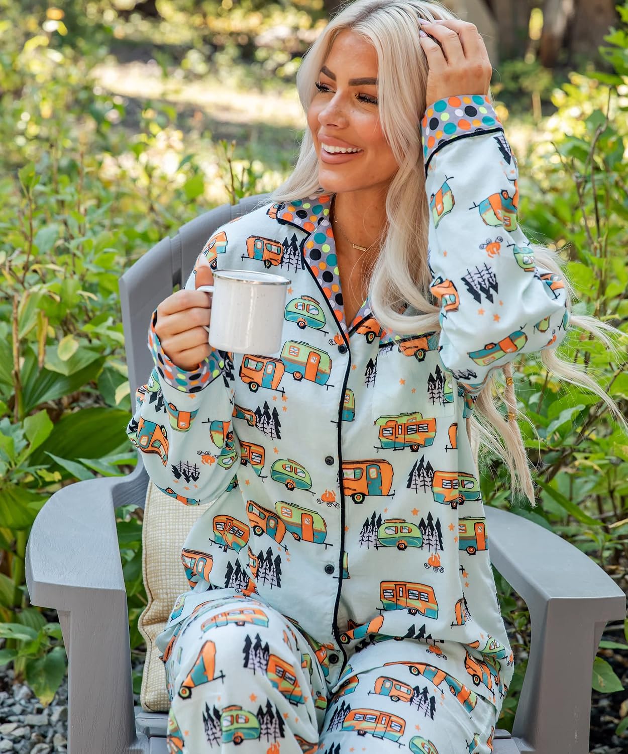 Lazy One Button-Down Adult Pajama Set, Classic Button-Down Shirt and Pants Pjs