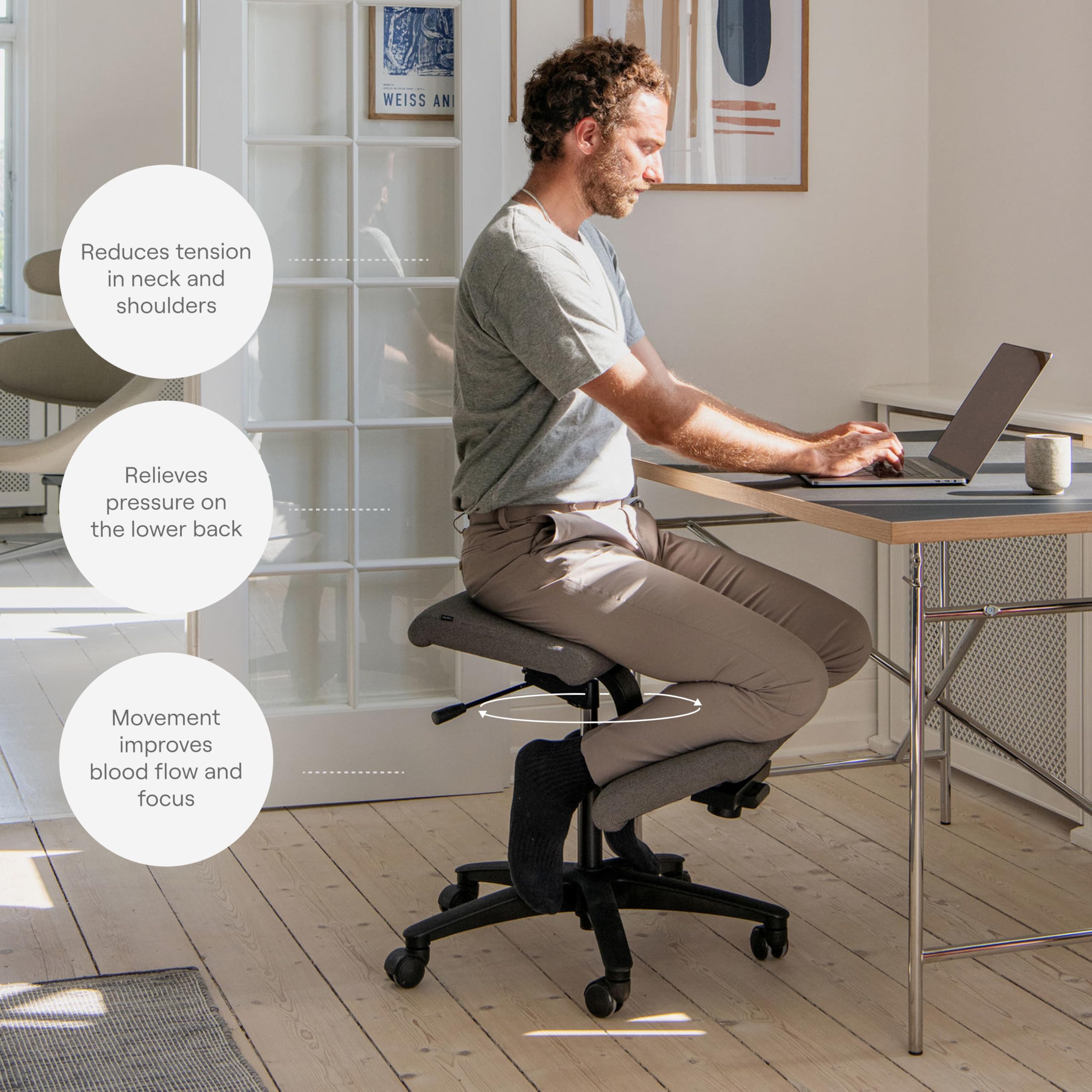 Varier Wing Ergonomischer Kniestuhl mit Rollen, drehbar höhenverstellbar