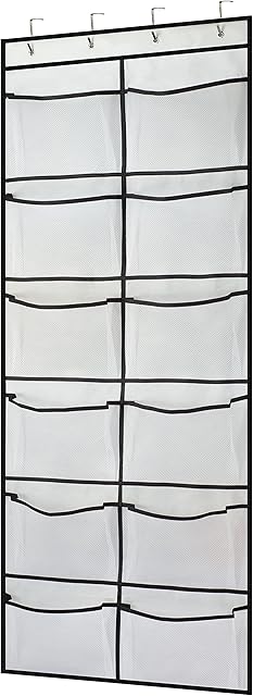 VOLKSLAND Shoe Rack Over the Door, Hanging Storage Organiser, 12 Extra Large Mesh Pockets 4 Hooks Shoe Holder Hanger for Wardrobe Door Closet