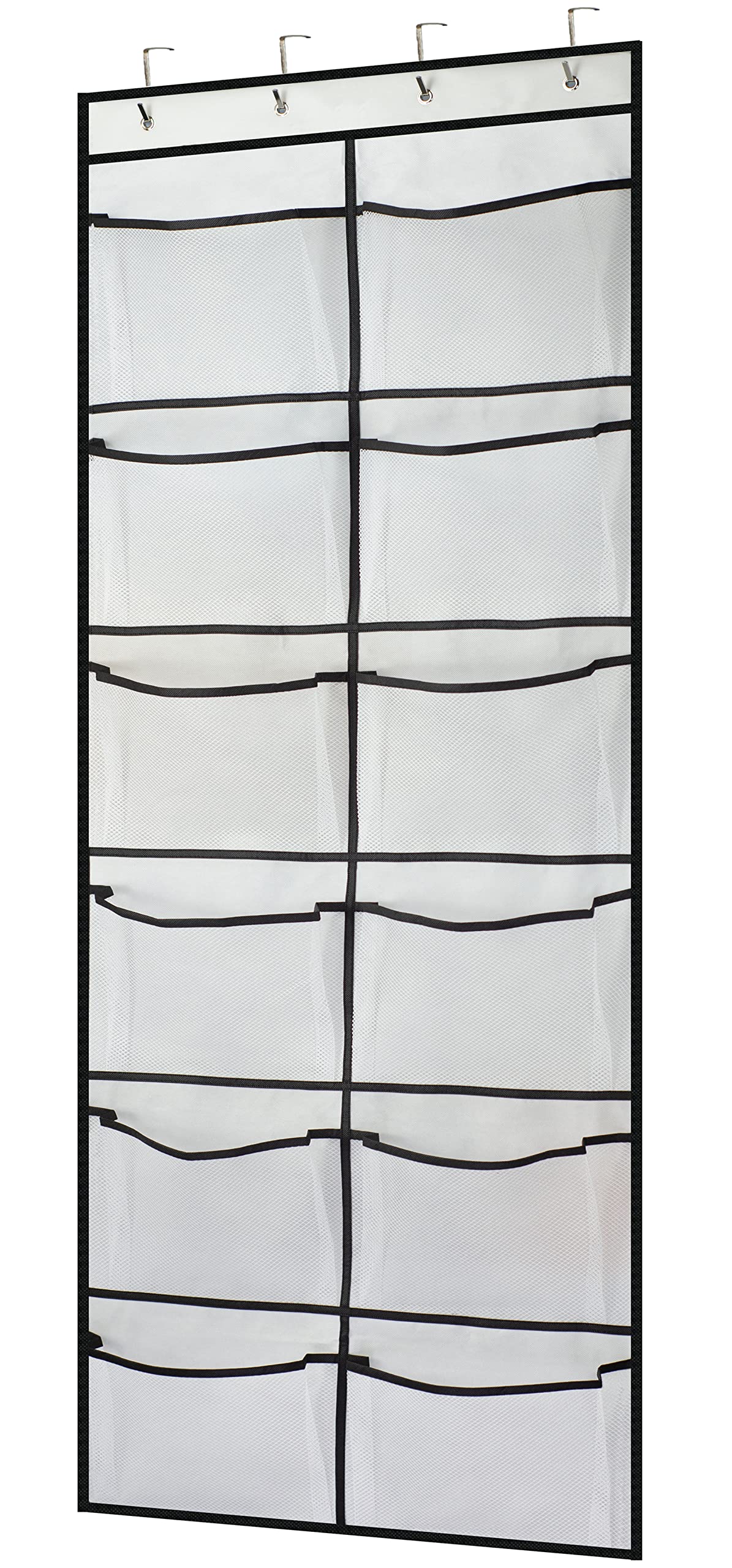 VOLKSLAND Shoe Rack Over the Door, Hanging Storage Organiser, 12 Extra Large Mesh Pockets 4 Hooks Shoe Holder Hanger for Wardrobe Door Closet