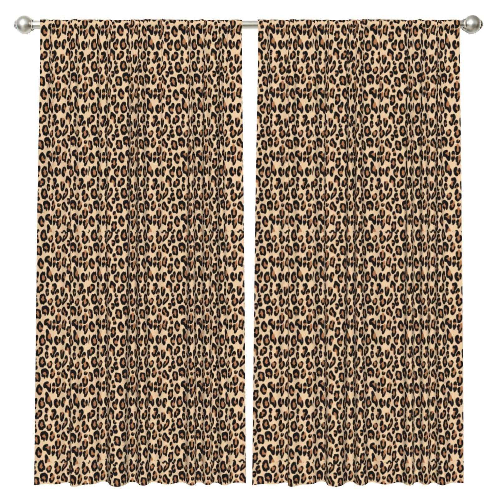 InOmak Leopard Print Black Brown Rust And Tan, 2 Panels Window Curtains 52 x 84 Inch Blackout Curtains for Living Room Bedroom