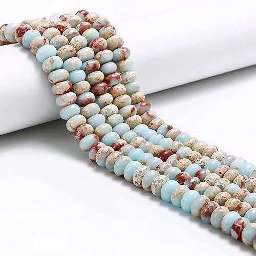 Miniatura 1 de JM Design Cuentas Rondelle lisas de jaspe Aqua Terra de color azul claro, tamaño 0.197x0.315 in, 15.5 pulgadas, hebra para la fabricación de joyas
