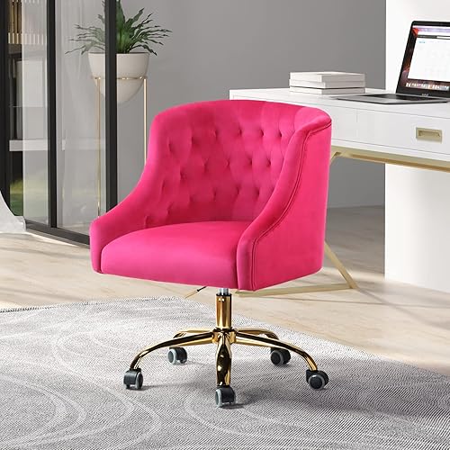 Miniatura 9 de Silla de trabajo de tela de terciopelo para la oficina en casa con asiento suave, ruedas giratorias ajustables, silla de escritorio de computadora